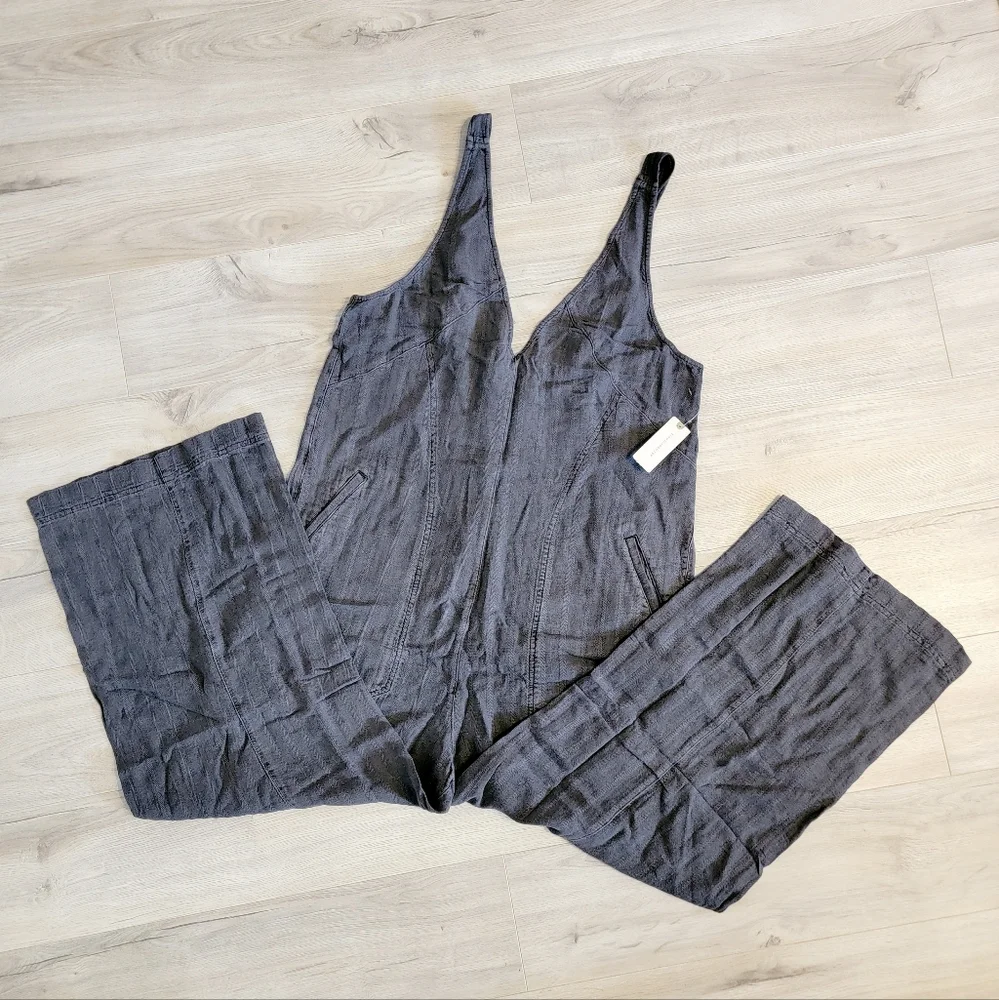 Anthropologie Pilcro Linen Jumpsuit sz Large & Med Color Onyx Grey - Picture 5 of 10